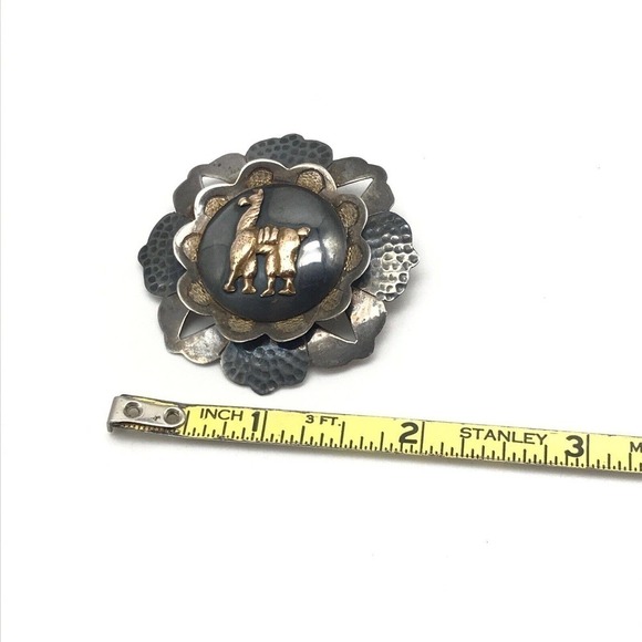 Vintage 925 Sterling Silver 18k Yellow Gold Camel Llama Brooch Pin Pendant - Picture 8 of 8